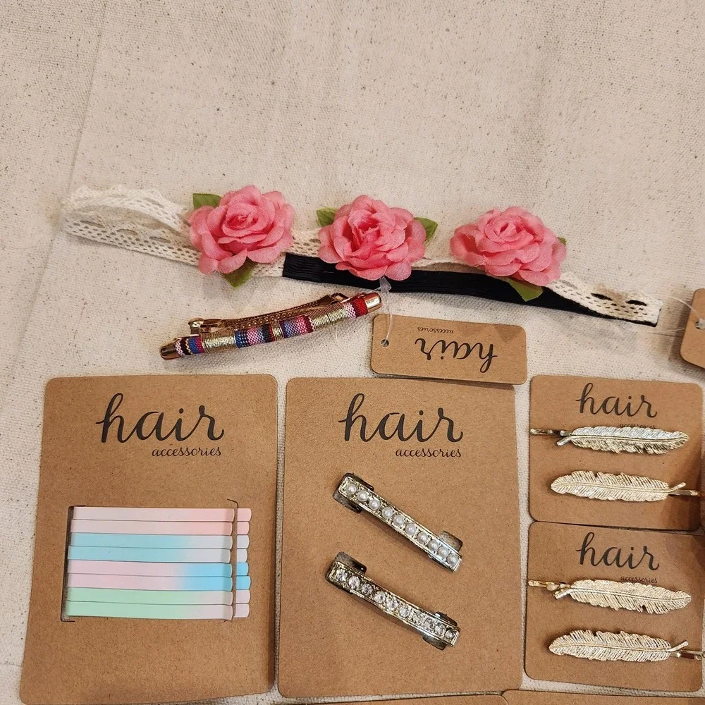 New Large Lot of Assorted Hair Accessories Scrunchi Clips Barrettes Bobby Pins